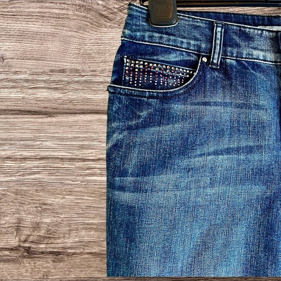 CHICO’S PLATINUM 0.5 = Sz 6 Rhinestoned Embellished Jeans - Picture 6 of 8